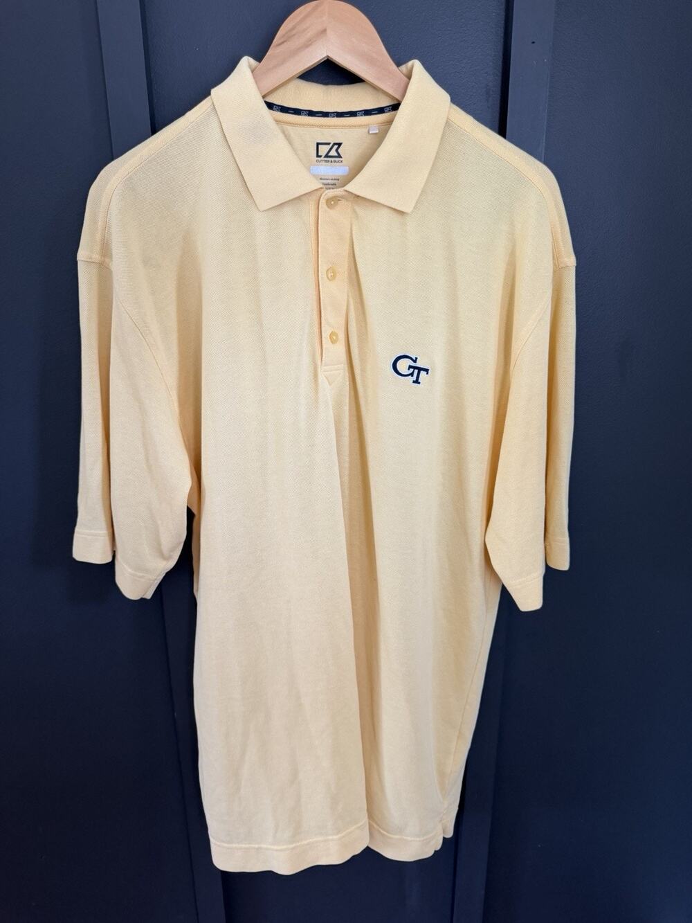 Cutter & Buck Georgia Tech Yellow Jackets Polo Shirt Men's XL Yellow Logo DryTec
